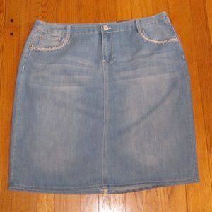 Avenue Light Blue Denim Midi Skirt